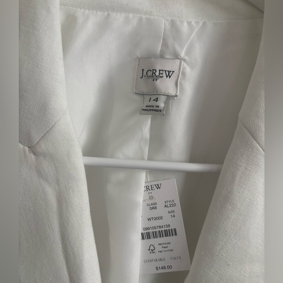 J.Crew Blazer Womens 14 Linen-blend one-button White Preppy Classic Career AL222 - Picture 4 of 6